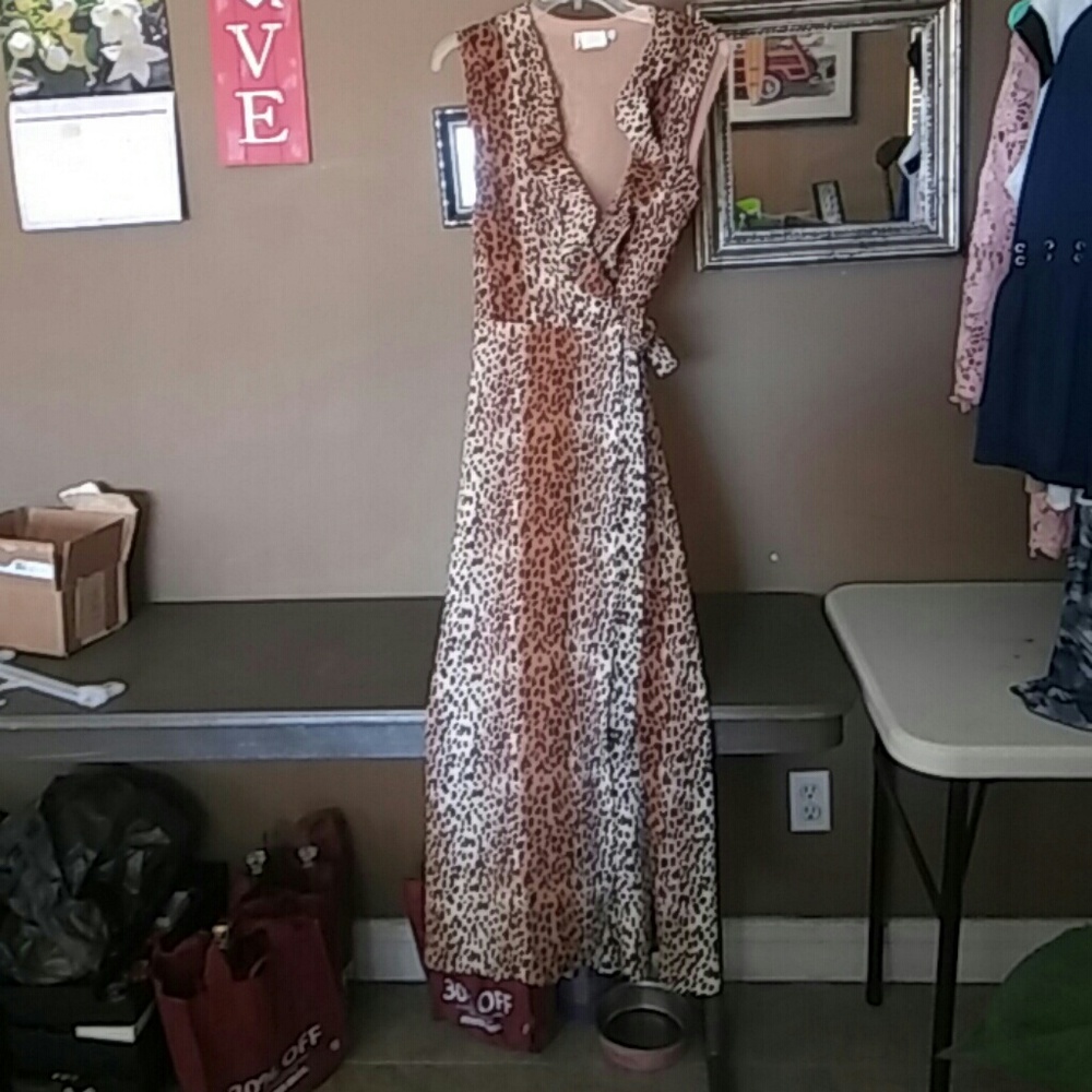 Leopard print long wrap dress